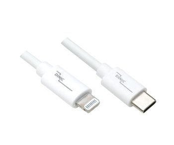 Cable USB C a Lightning, MFi, certificado MFi, cable de sincronización y carga rápida, blanco, caja DINIC con euroagujero, 0,5 m
